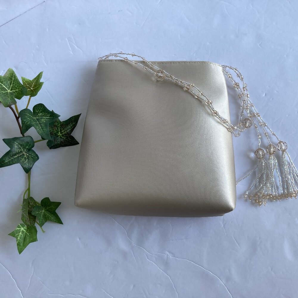 La Regale  Vintage  Champagne Color Satin Cocktail Handbag Beaded Tassels